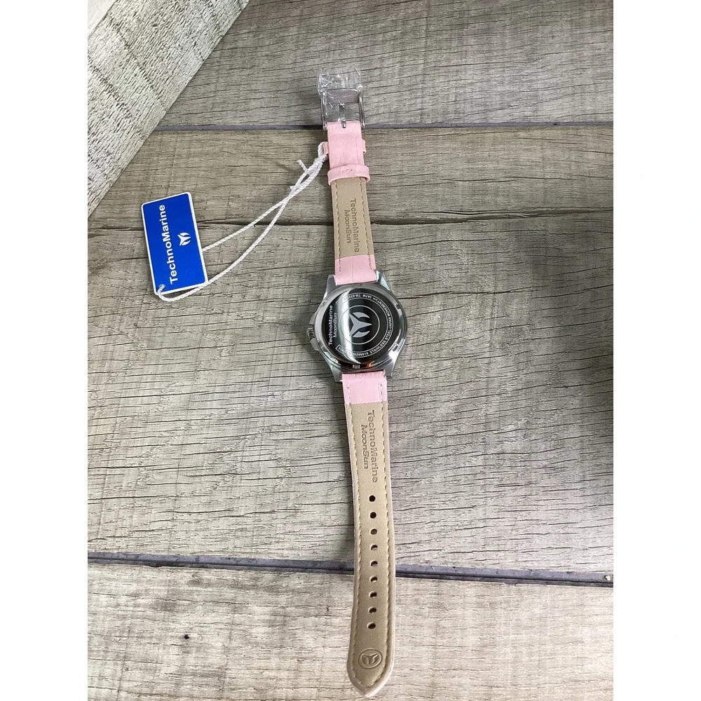 TechnoMarine MoonSun Pink Dial Stainless Steel Women Watch TM-S220588 NEW